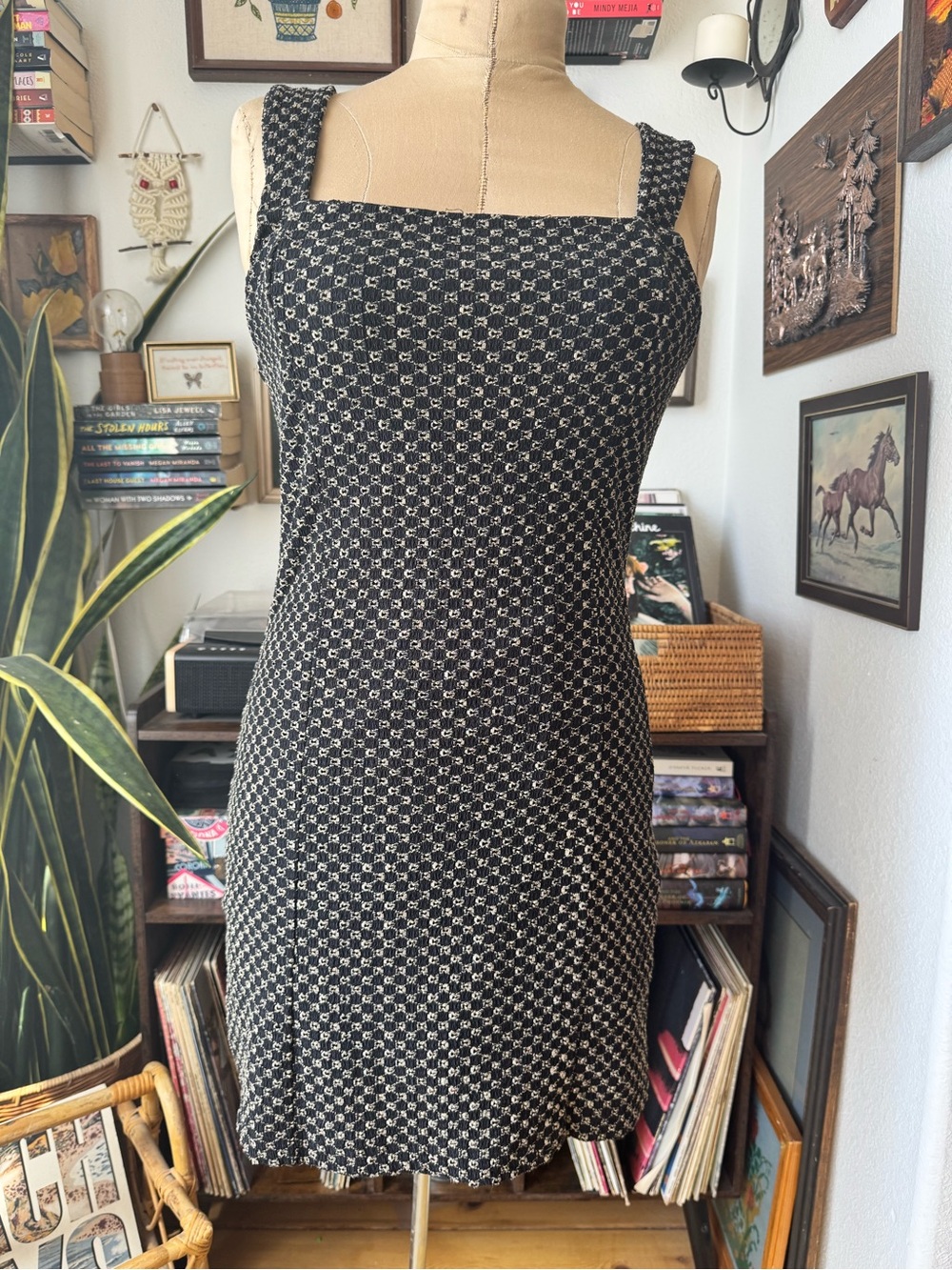 Free People Academia Mini Tank Dress Black Tan Medium Stretchy Street Goth